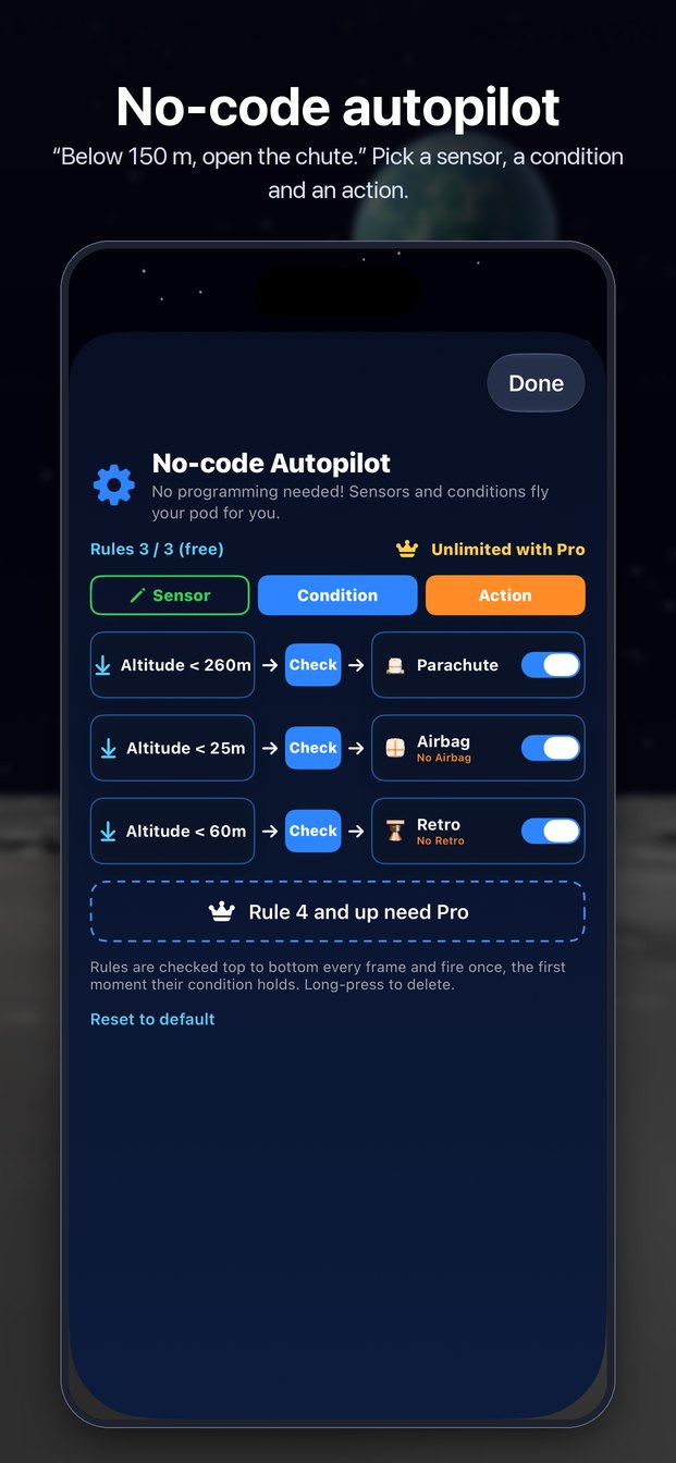 DROP//SAFE: the no-code autopilot with three rules for altitude, airbags and retro rockets