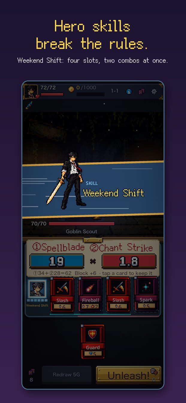 1000G to Go Home: the office worker's Weekend Shift skill fills four slots and scores Spellblade and Chant Strike at once