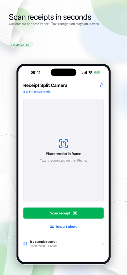Receipt Split Camera scan screen