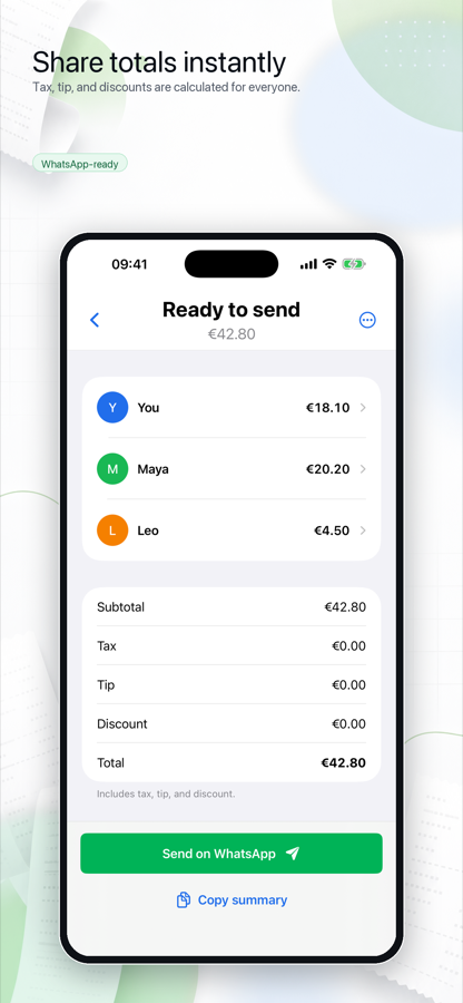 Receipt Split Camera split summary screen