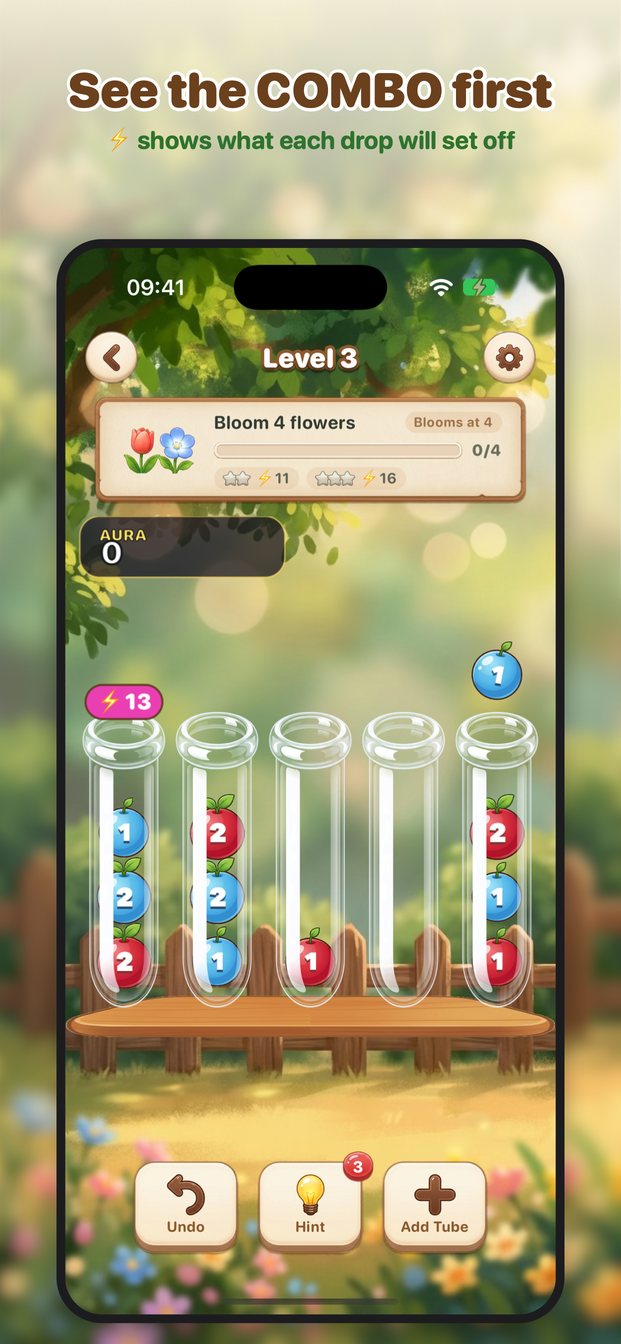 Seed Stack: a lifted seed showing a ⚡13 COMBO preview over a tube