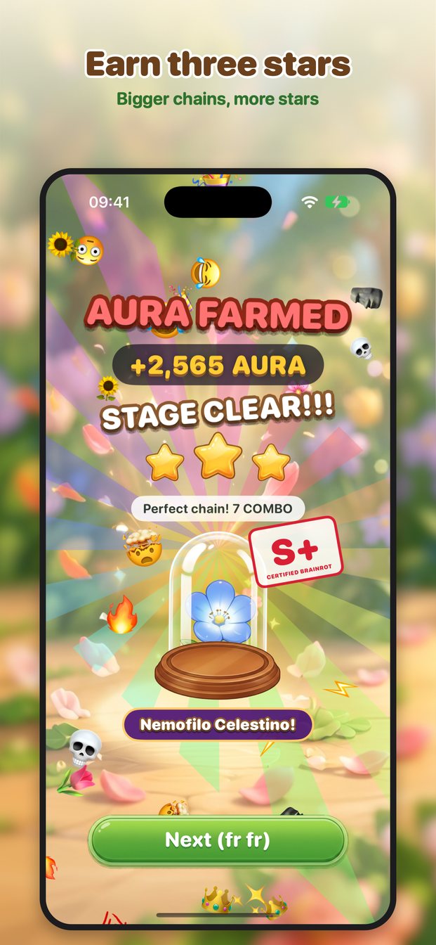 Seed Stack: stage clear with three stars and a perfect chain