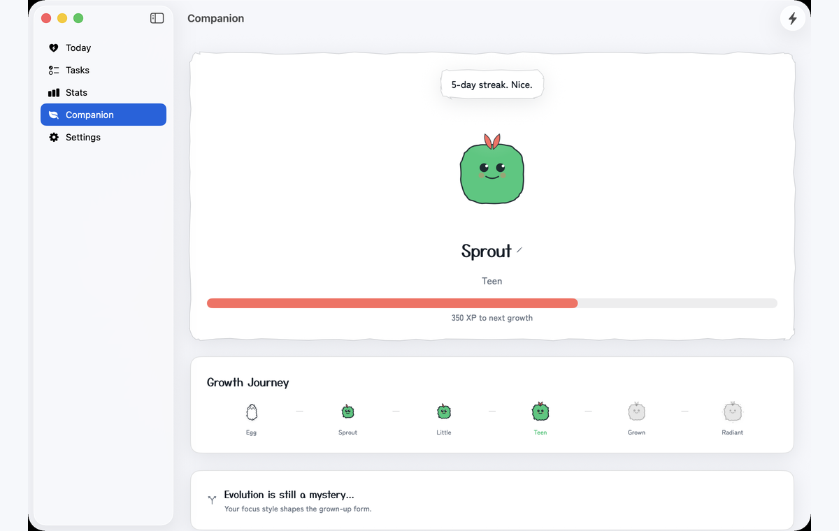 Sprout Focus Timer companion screen