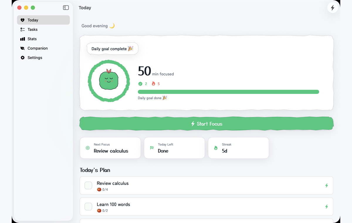 Sprout Focus Timer today screen